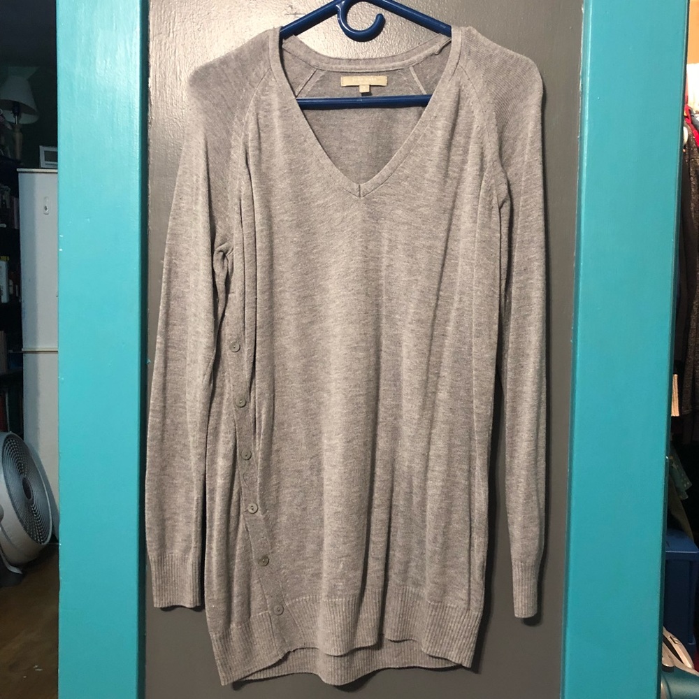 Gray tunic length sweater
